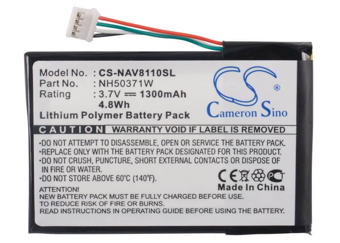 3.7V, 1300mAh, Li-Polymer Battery fits Navigon, 8110, 81xx, 4.81Wh