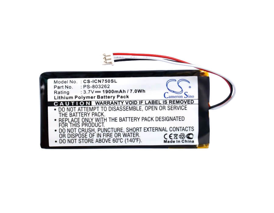 3.7V, 1900mAh, Li-Polymer Battery fits Navman, Icn720, Icn750, 7.03Wh