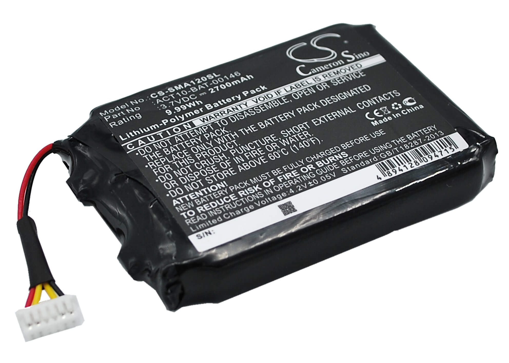 3.7V, 2700mAh, Li-Polymer Battery fits Satmap, Active 10, Active 12, 9.99Wh
