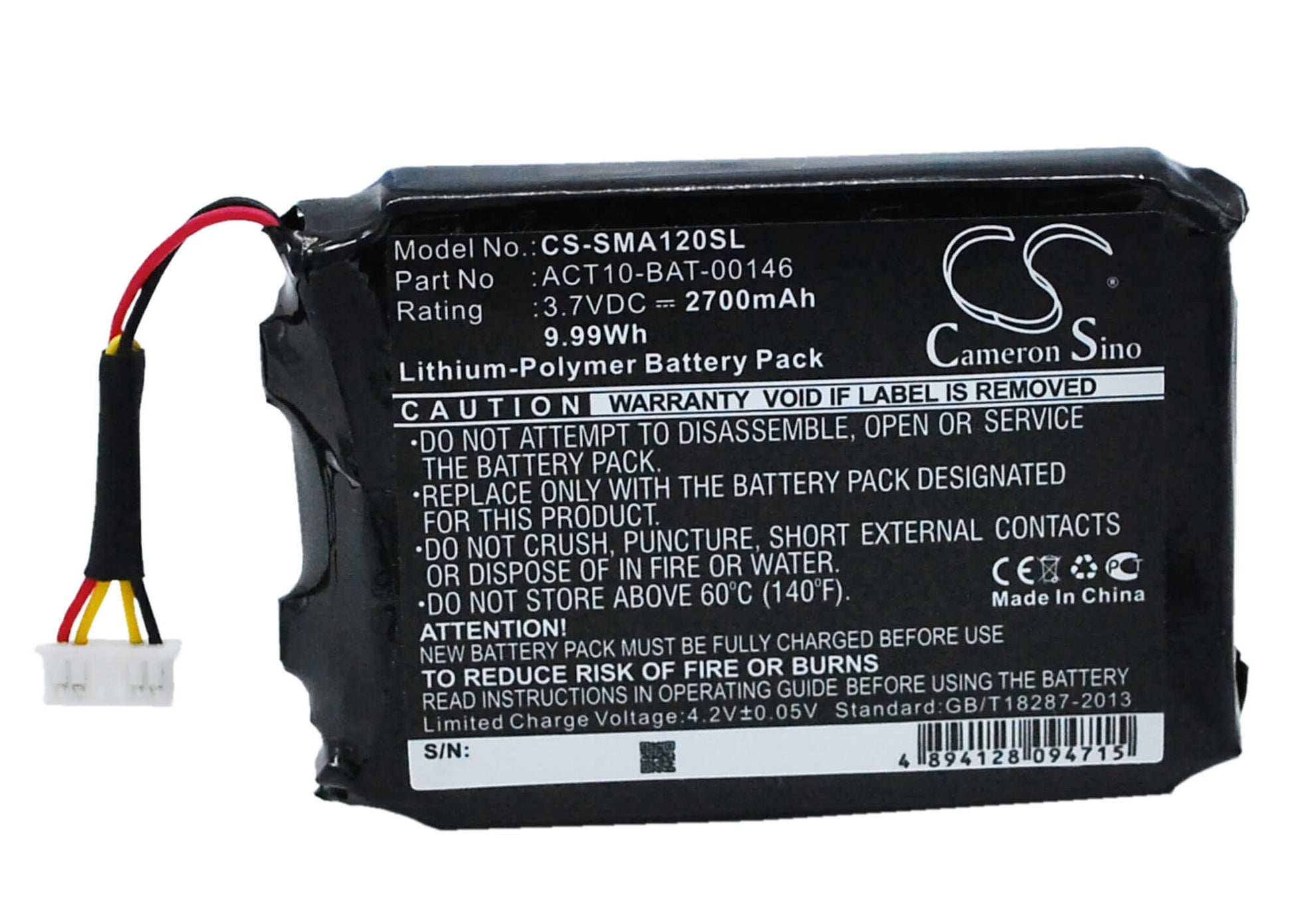 3.7V, 2700mAh, Li-Polymer Battery fits Satmap, Active 10, Active 12, 9.99Wh