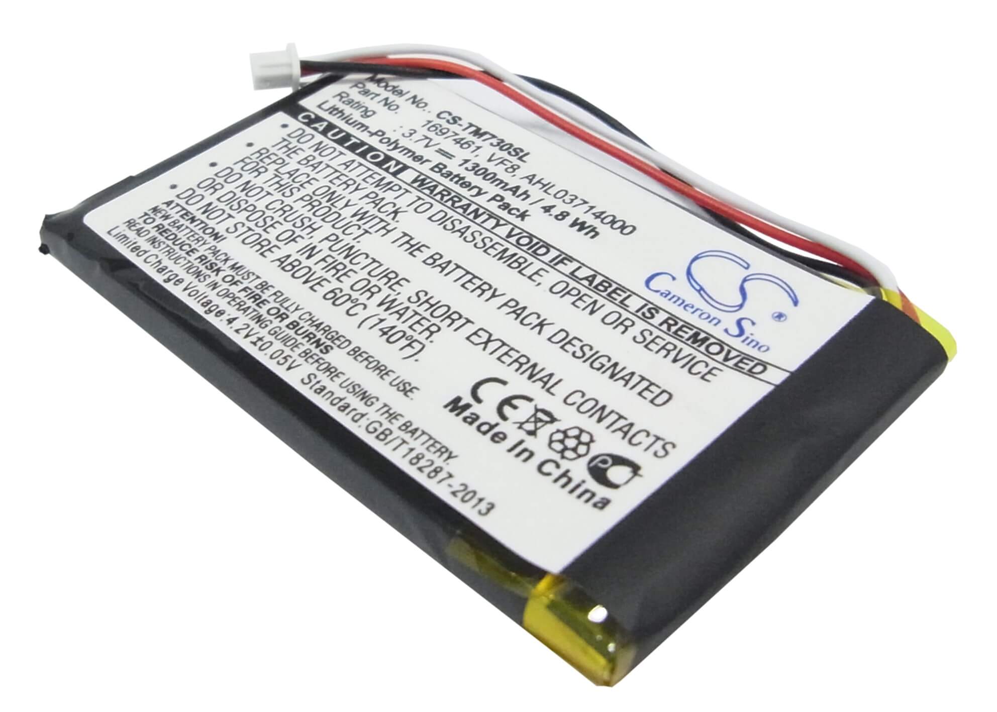 3.7V, 1300mAh, Li-Polymer Battery fits Tomtom, Go 530 Live, Go 630, 4.81Wh