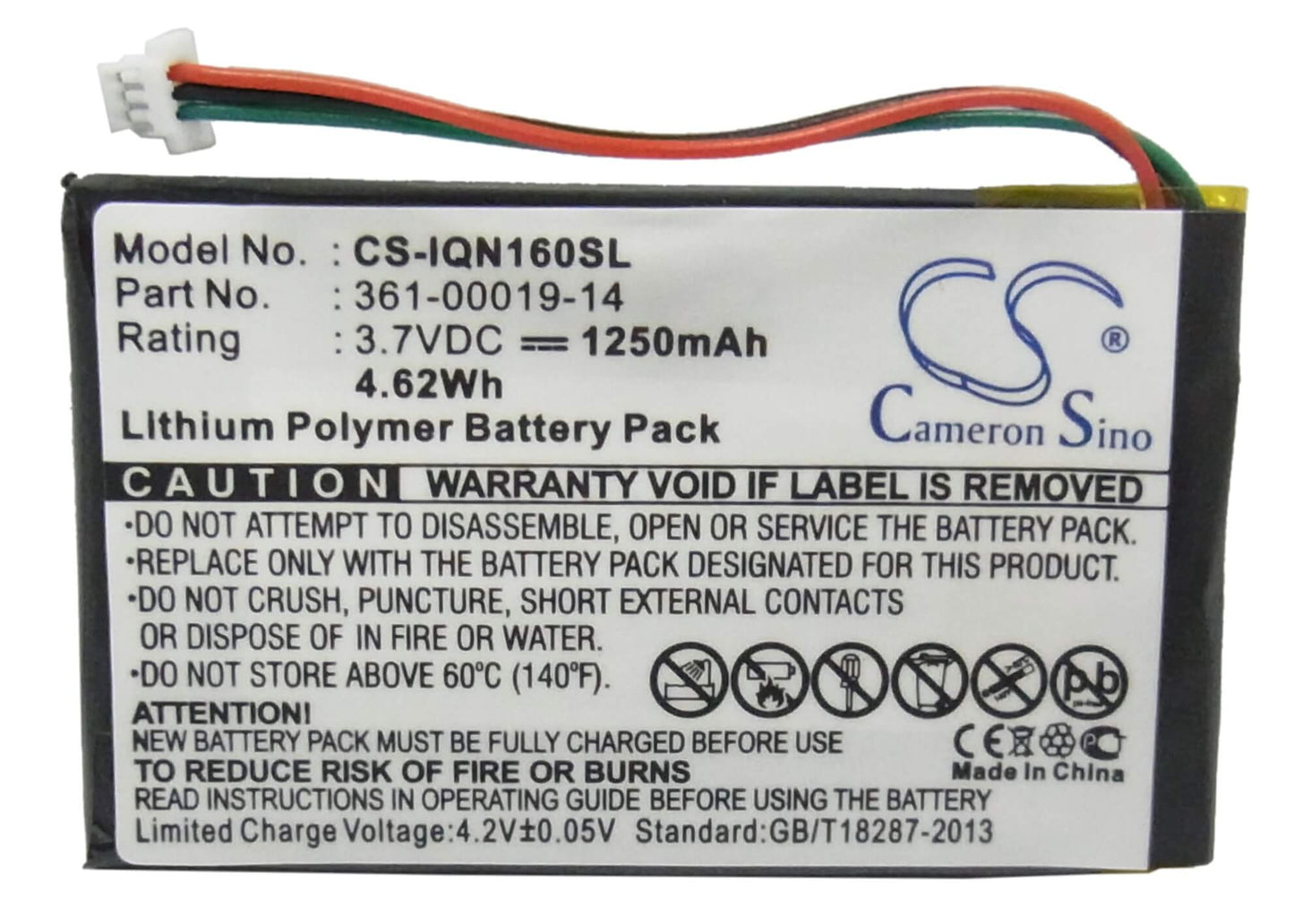 3.7V, 1250mAh, Li-Polymer Battery fits Garmin, Nuvi 1690, Nuvi 1690t, 4.625Wh