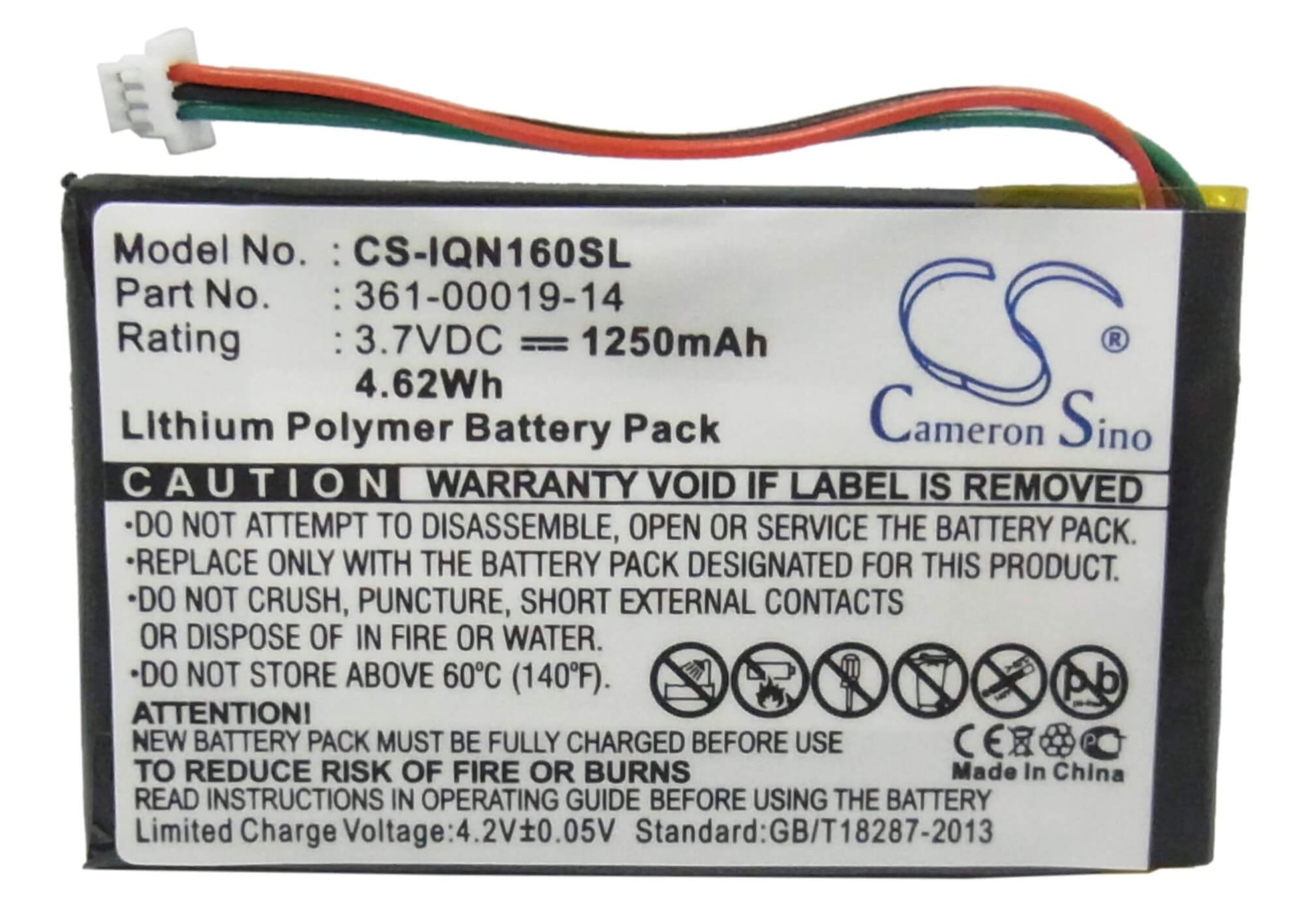 3.7V, 1250mAh, Li-Polymer Battery fits Garmin, Nuvi 1690, Nuvi 1690t, 4.625Wh