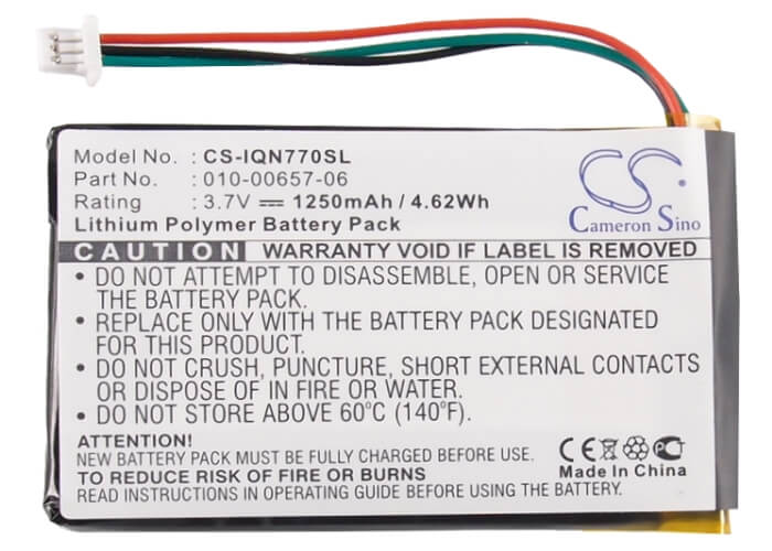 3.7V, 1250mAh, Li-Polymer Battery fits Garmin, Nuvi 770, Nuvi 770t, 4.625Wh