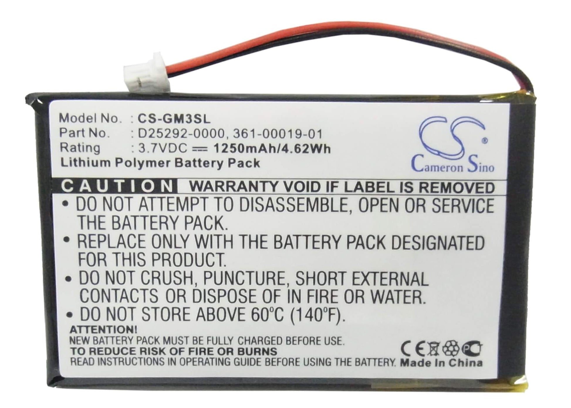 3.7V, 1250mAh, Li-Polymer Battery fits Garmin, Ique M3, Ique M4, 4.625Wh