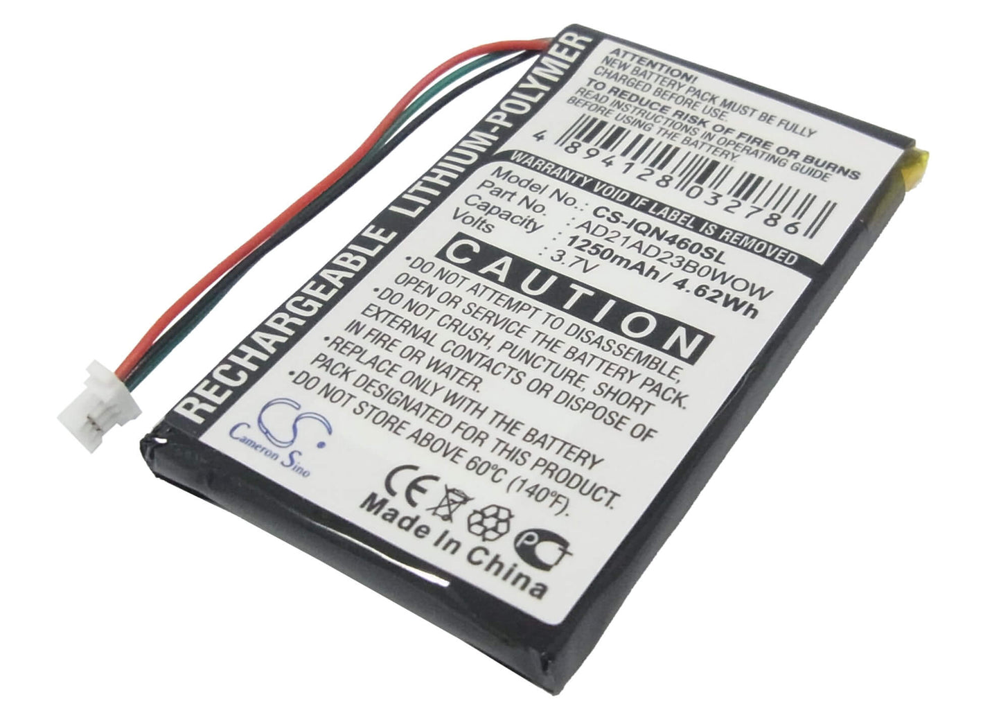3.7V, 1250mAh, Li-Polymer Battery fits Garmin, Nuvi 465, Nuvi 465ltm, 4.625Wh