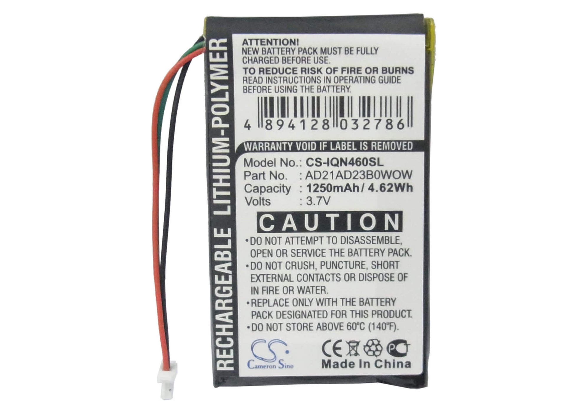 3.7V, 1250mAh, Li-Polymer Battery fits Garmin, Nuvi 465, Nuvi 465ltm, 4.625Wh