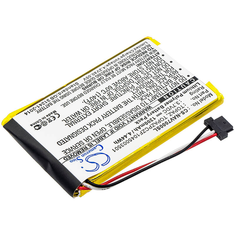 3.7V, 1200mAh, Li-Polymer Battery fits Navigon, 70 Easy, 70 Plus, 4.44Wh