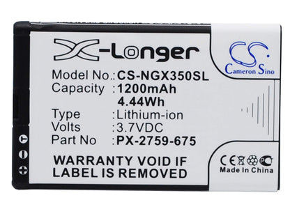 3.7V, 1200mAh, Li-ion Battery fits Navgear, Motorradnavi Slx-350, Tourmate Slx-350, 4.44Wh