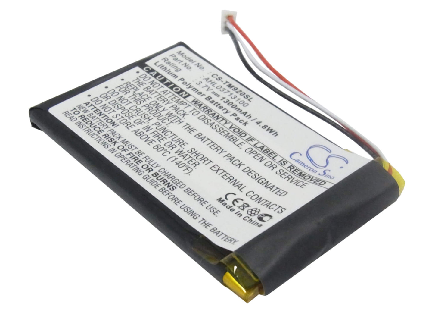 3.7V, 1300mAh, Li-Polymer Battery fits Tomtom, 340s Live Xl, Go 920, 4.81Wh