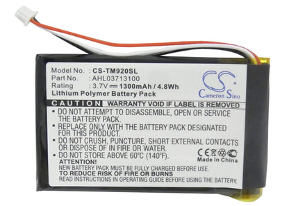 3.7V, 1300mAh, Li-Polymer Battery fits Tomtom, 340s Live Xl, Go 920, 4.81Wh
