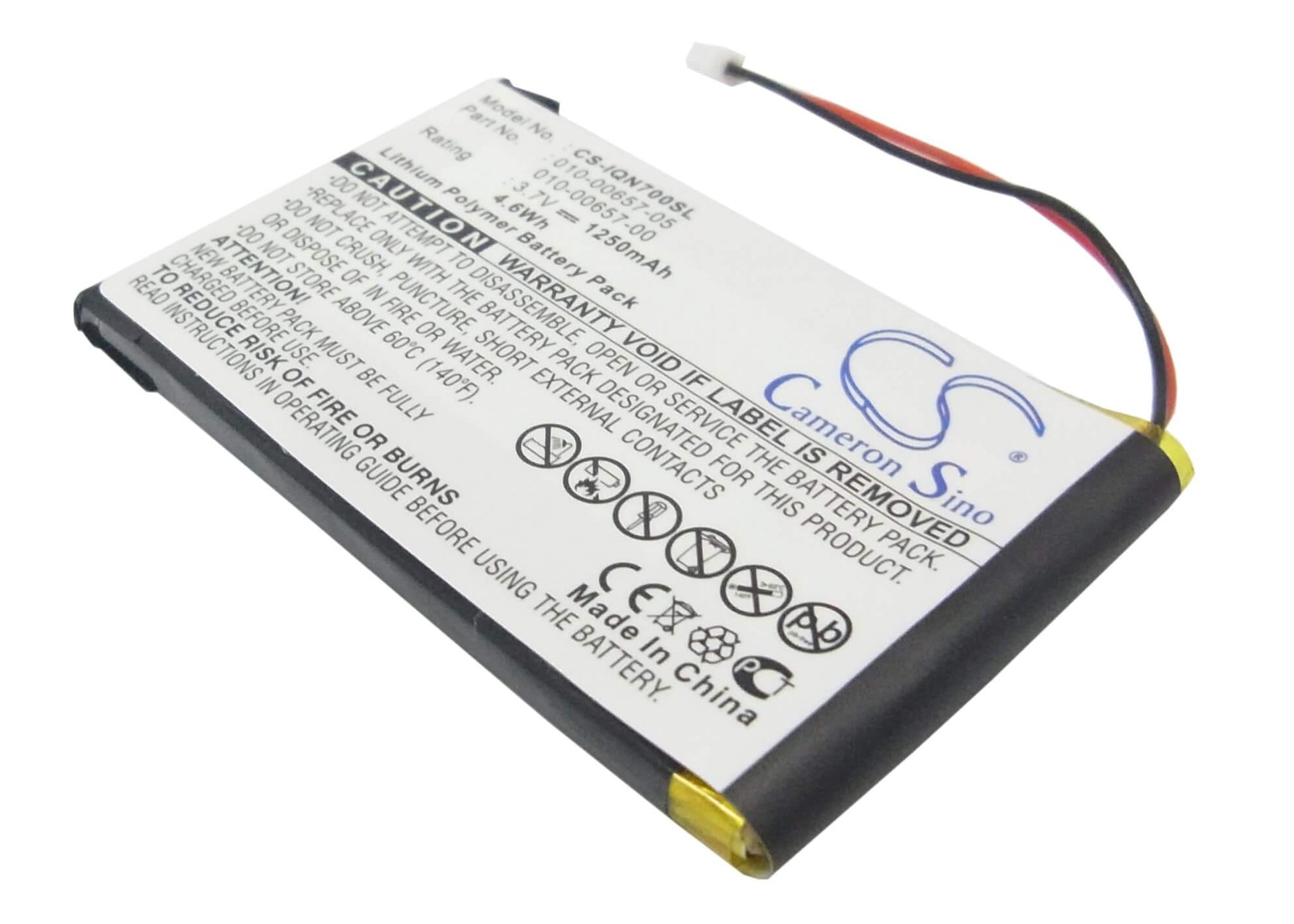 3.7V, 1250mAh, Li-Polymer Battery fits Garmin, Nuvi 700 ( 2 Wires ), 4.625Wh