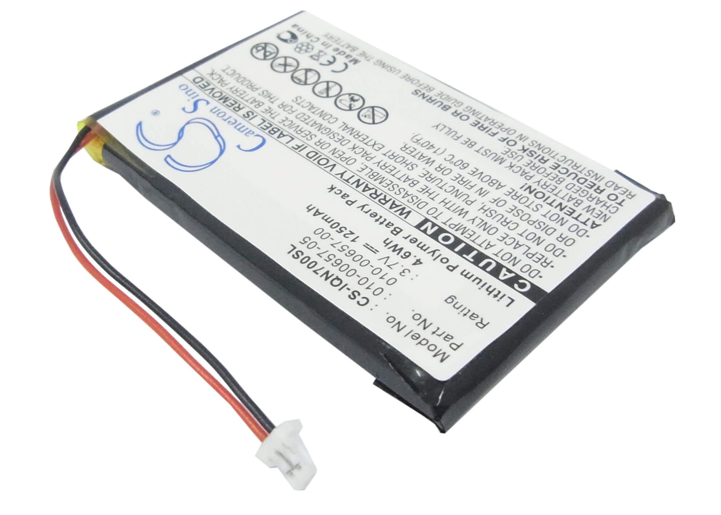 3.7V, 1250mAh, Li-Polymer Battery fits Garmin, Nuvi 700 ( 2 Wires ), 4.625Wh