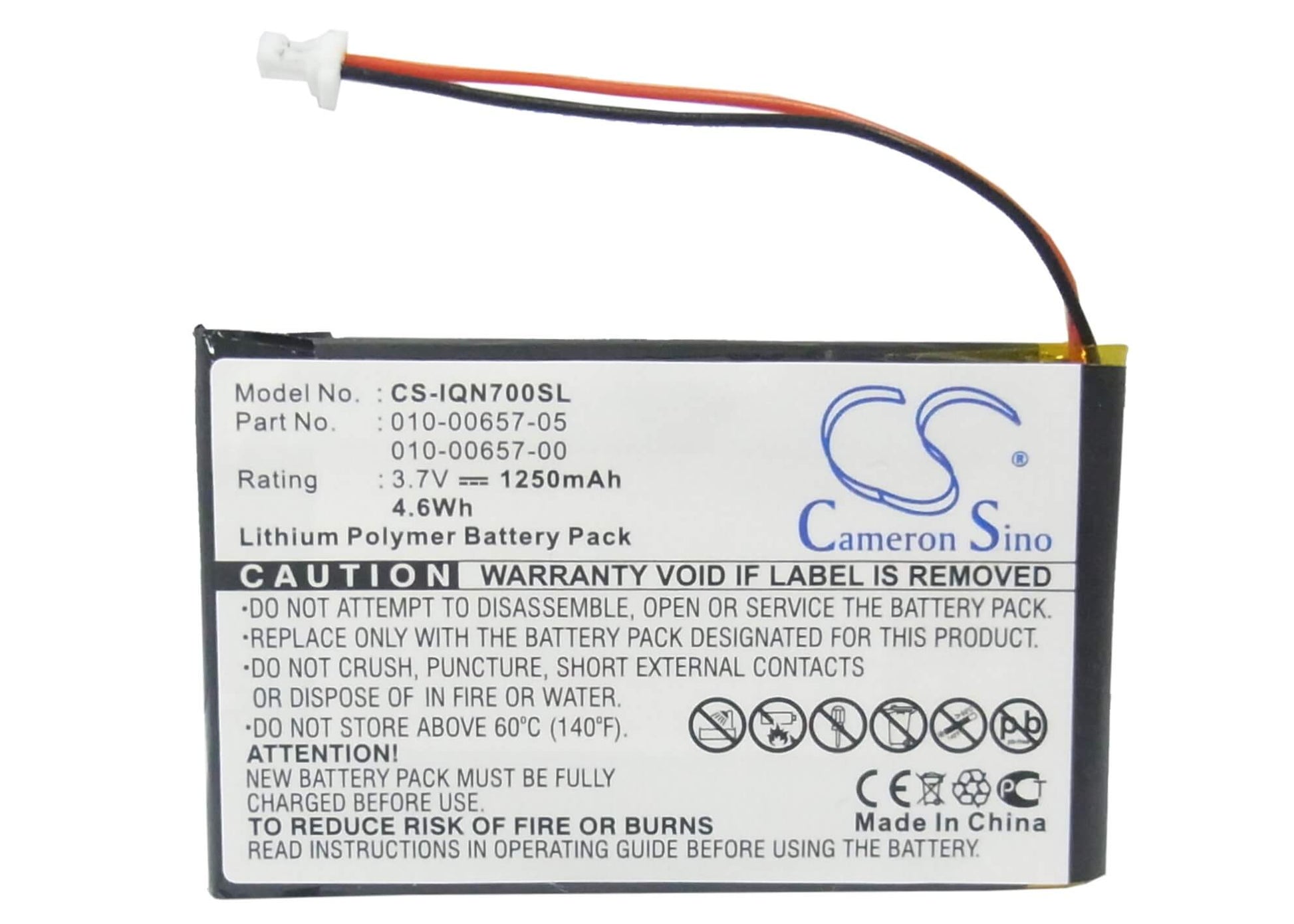3.7V, 1250mAh, Li-Polymer Battery fits Garmin, Nuvi 700 ( 2 Wires ), 4.625Wh