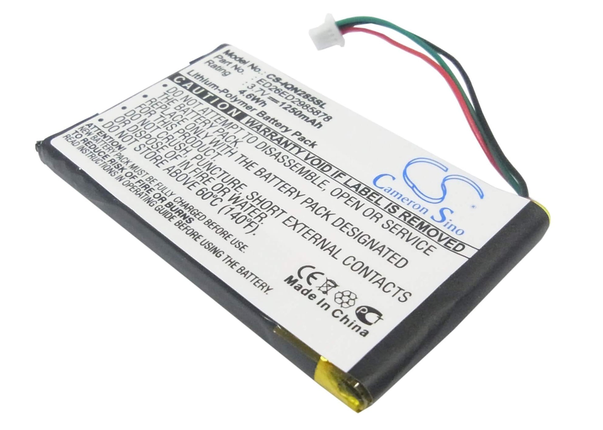 3.7V, 1250mAh, Li-Polymer Battery fits Garmin, Nuvi 285, Nuvi 285w, 4.625Wh