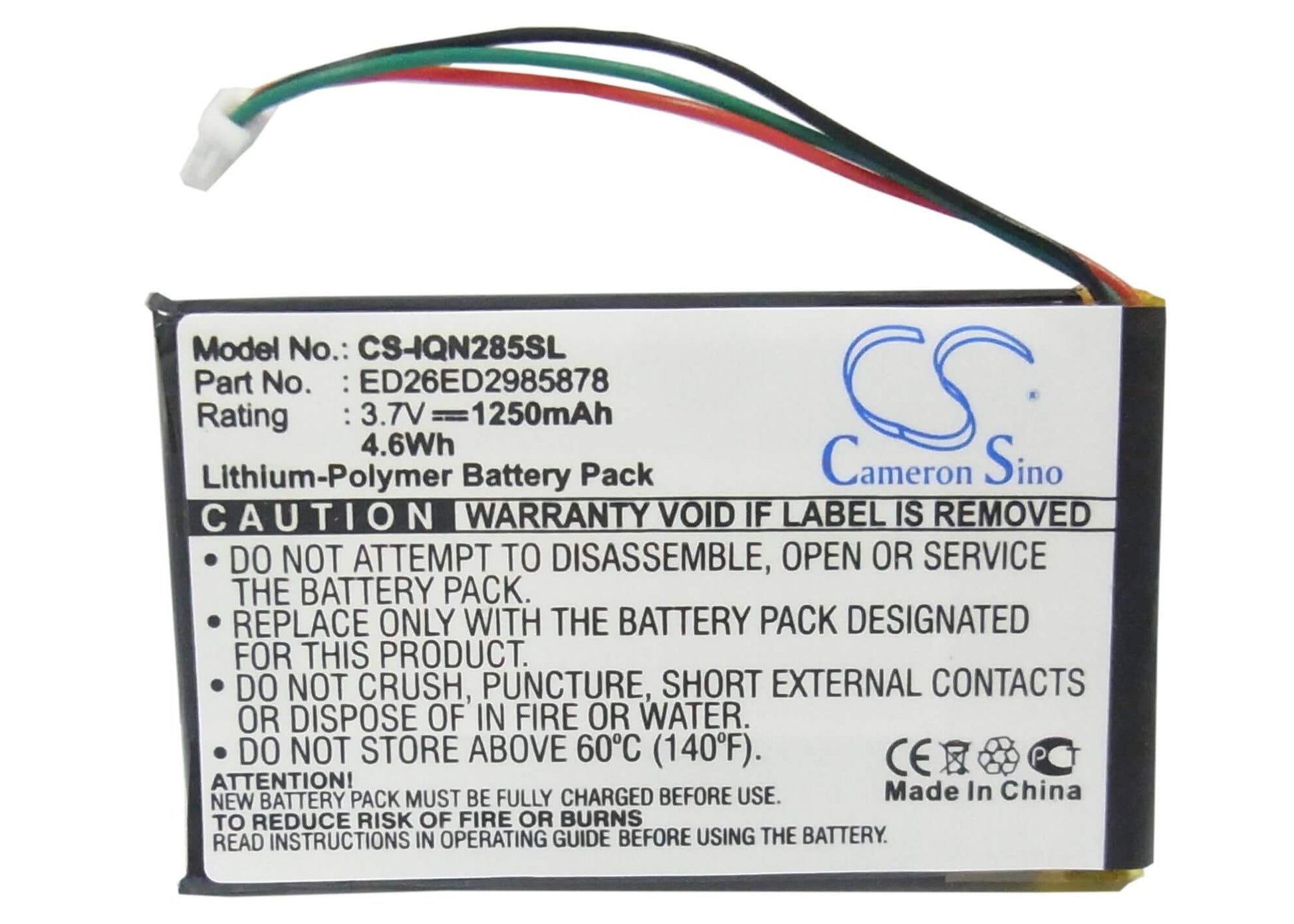 3.7V, 1250mAh, Li-Polymer Battery fits Garmin, Nuvi 285, Nuvi 285w, 4.625Wh