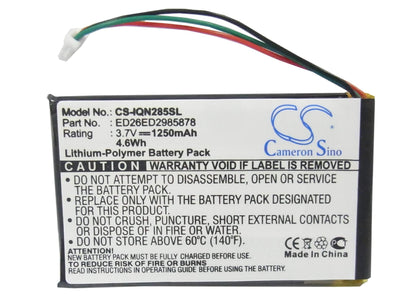 3.7V, 1250mAh, Li-Polymer Battery fits Garmin, Nuvi 285, Nuvi 285w, 4.625Wh