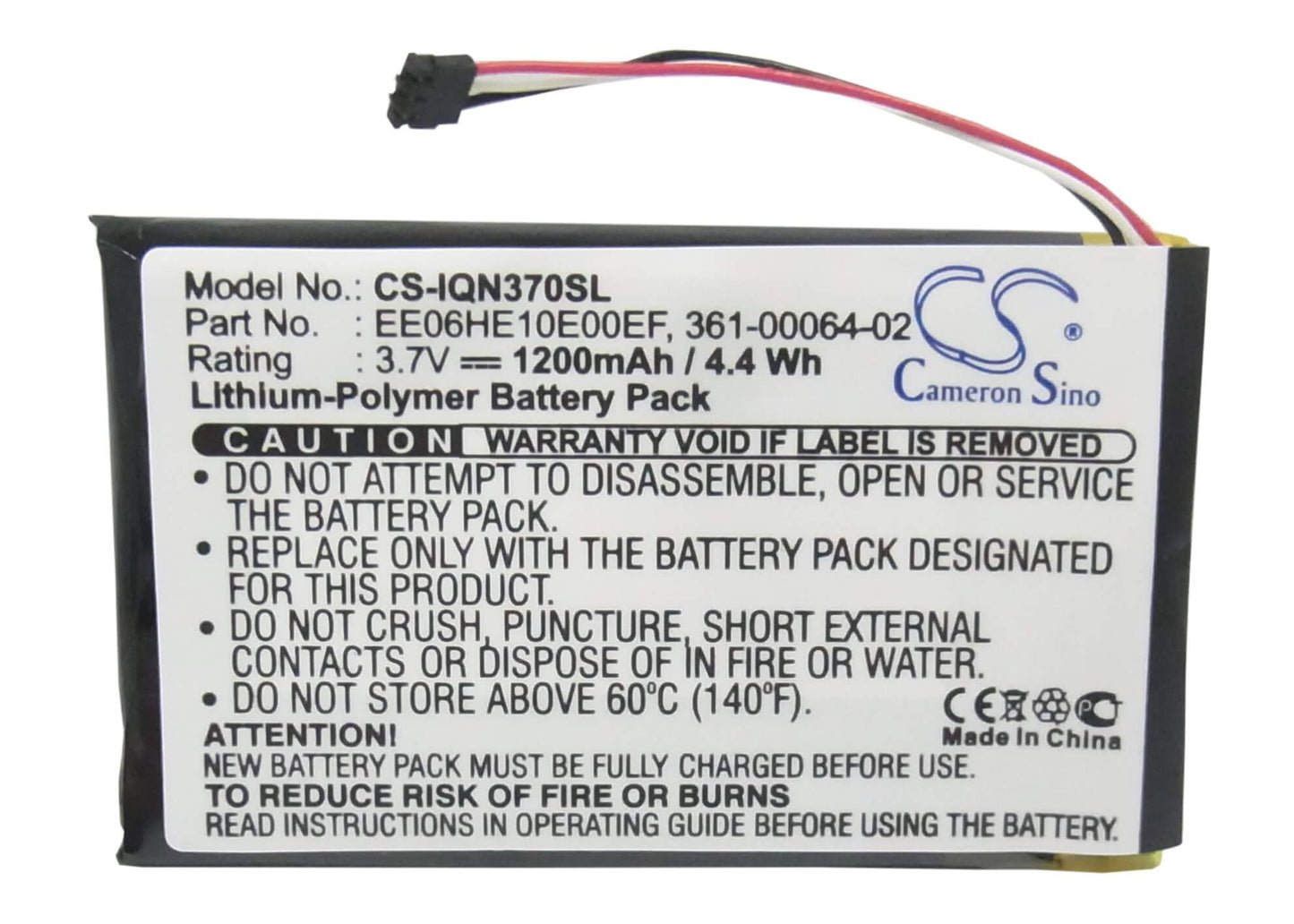 3.7V, 1200mAh, Li-Polymer Battery fits Garmin, Nuvi 3700, Nuvi 3760, 4.44Wh