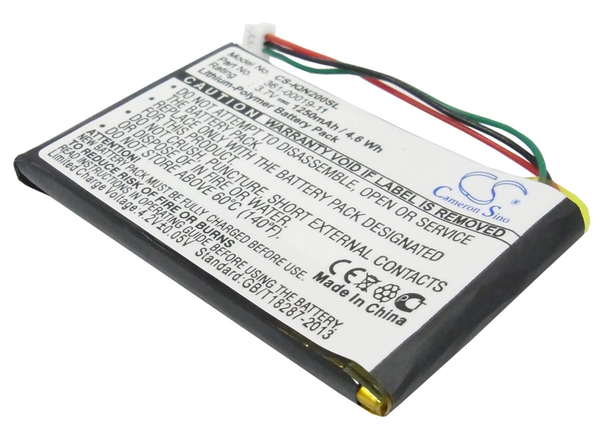 3.7V, 1250mAh, Li-Polymer Battery fits Garmin, Nuvi 200, Nuvi 200w, 4.625Wh