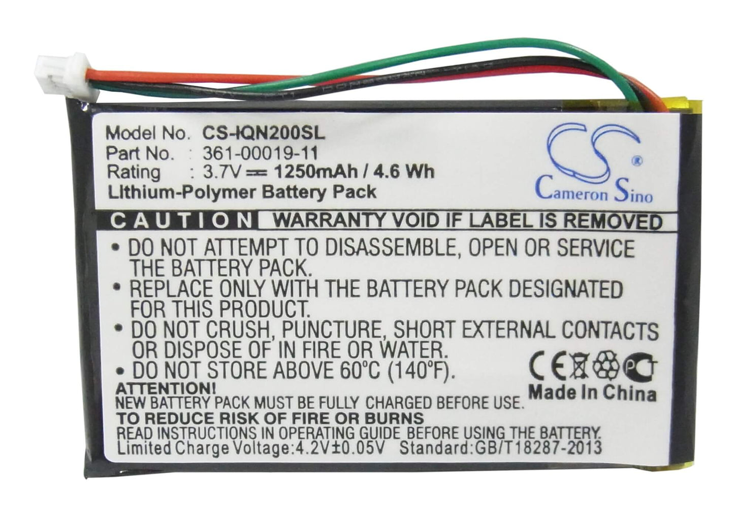 3.7V, 1250mAh, Li-Polymer Battery fits Garmin, Nuvi 200, Nuvi 200w, 4.625Wh