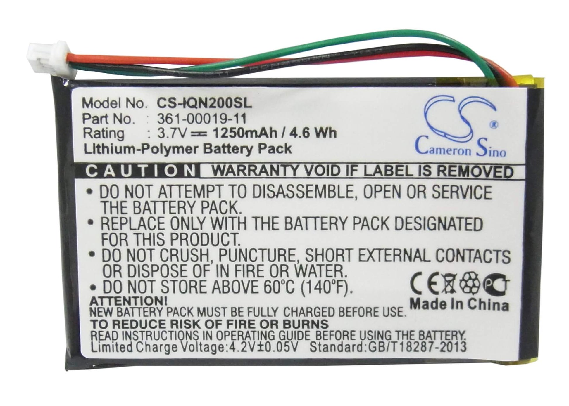 3.7V, 1250mAh, Li-Polymer Battery fits Garmin, Nuvi 200, Nuvi 200w, 4.625Wh