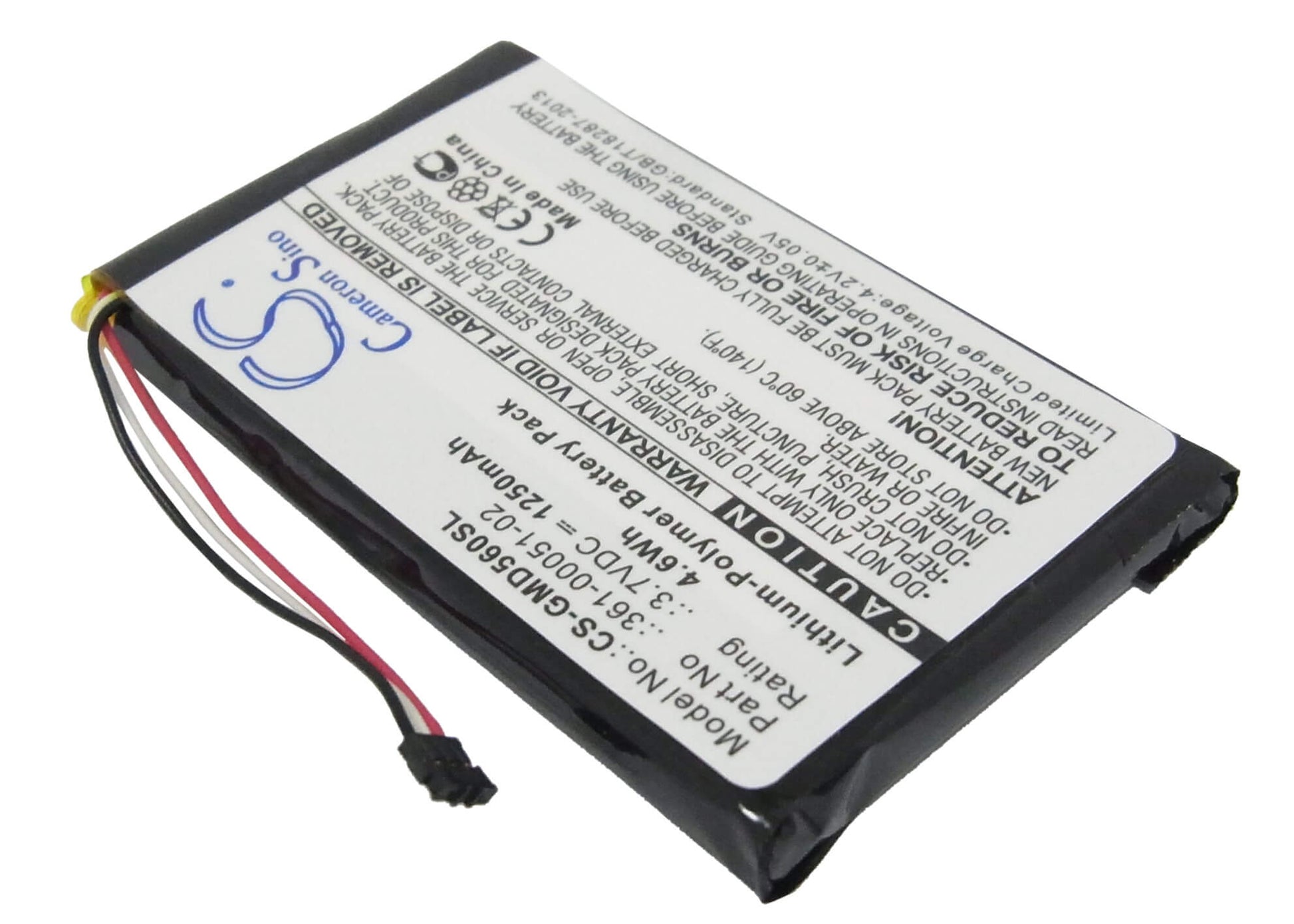 3.7V, 1250mAh, Li-Polymer Battery fits Garmin, Dezl 560lmt, Dezl 560lt, 4.625Wh