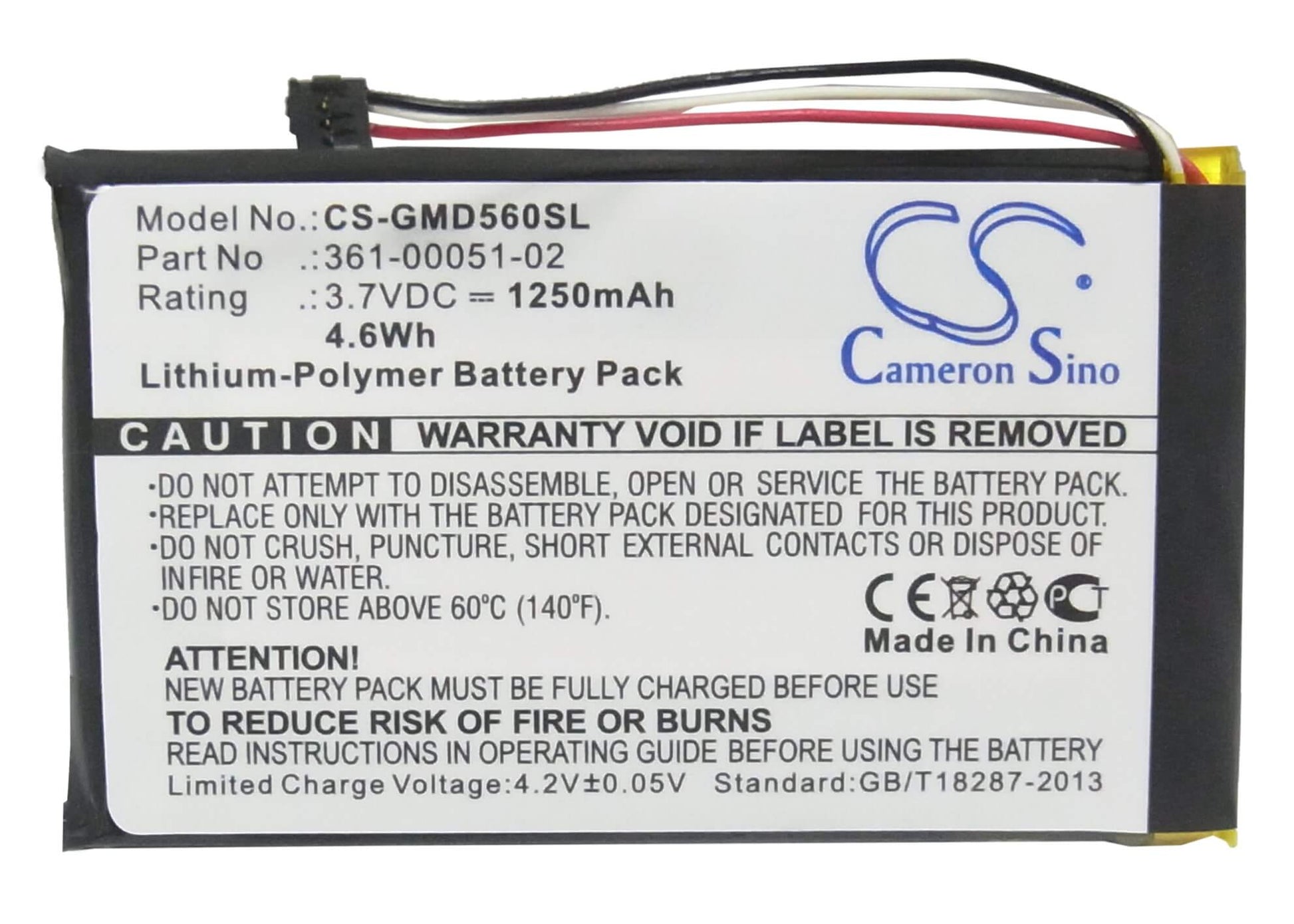 3.7V, 1250mAh, Li-Polymer Battery fits Garmin, Dezl 560lmt, Dezl 560lt, 4.625Wh