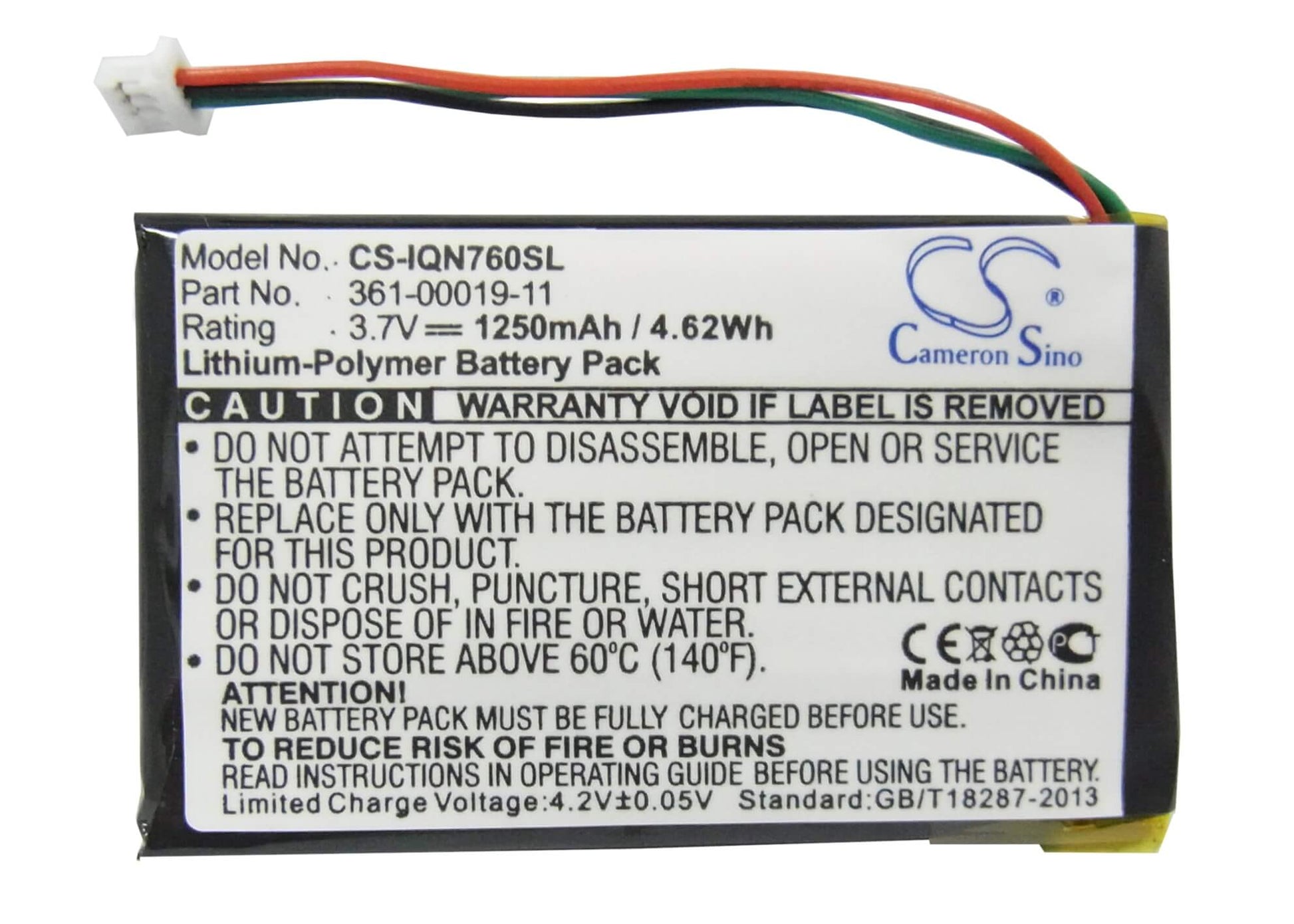 3.7V, 1250mAh, Li-Polymer Battery fits Garmin, Nuvi 3590, Nuvi 3590lmt, 4.625Wh