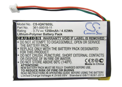 3.7V, 1250mAh, Li-Polymer Battery fits Garmin, Nuvi 3590, Nuvi 3590lmt, 4.625Wh