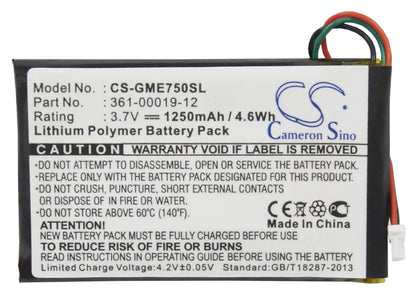 3.7V, 1250mAh, Li-Polymer Battery fits Garmin, Edge 605, Edge 705, 4.625Wh