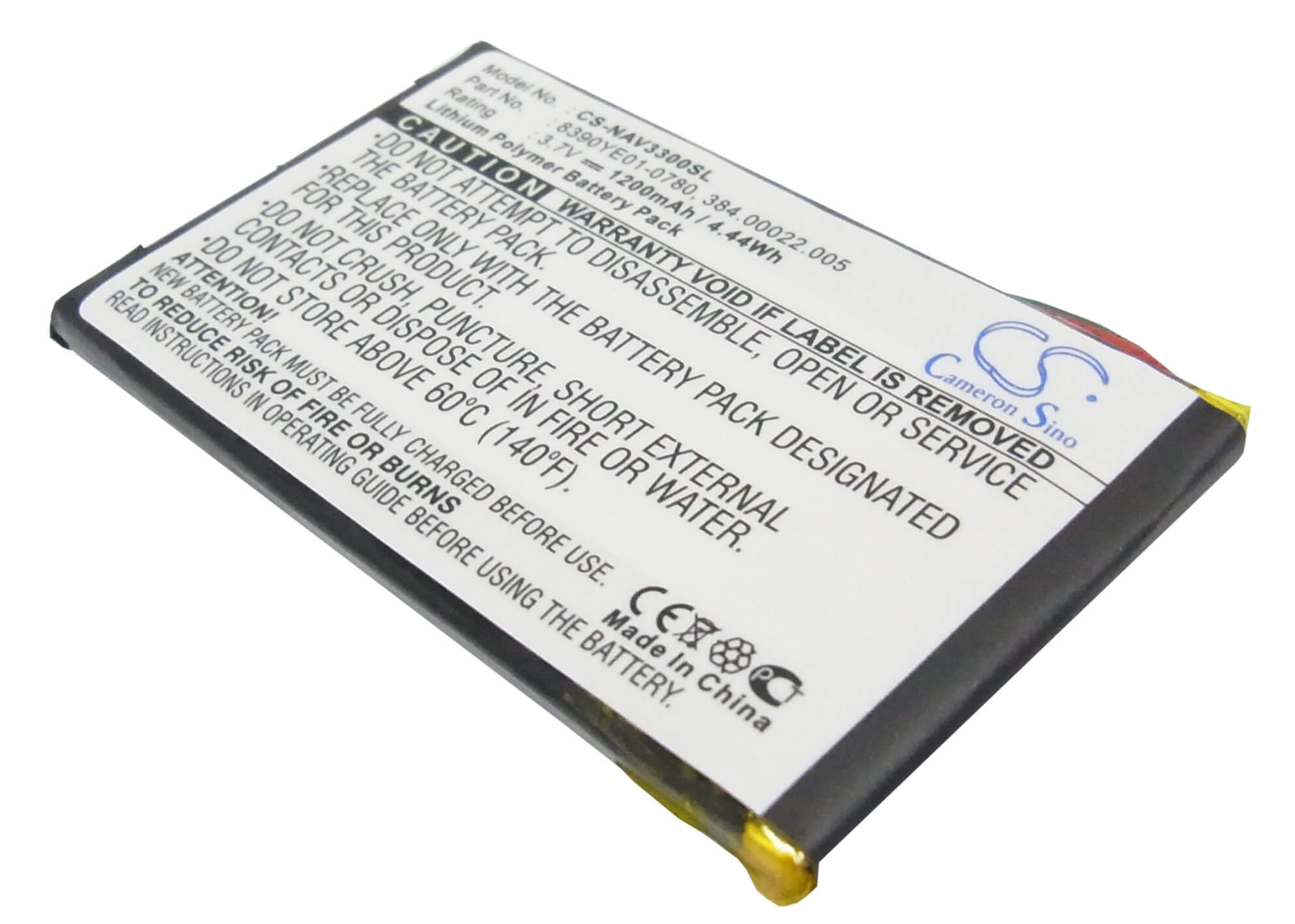 3.7V, 1200mAh, Li-Polymer Battery fits Navigon, 3300, 3310, 4.44Wh