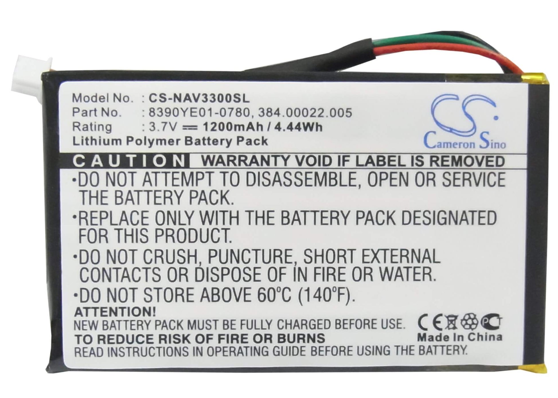 3.7V, 1200mAh, Li-Polymer Battery fits Navigon, 3300, 3310, 4.44Wh