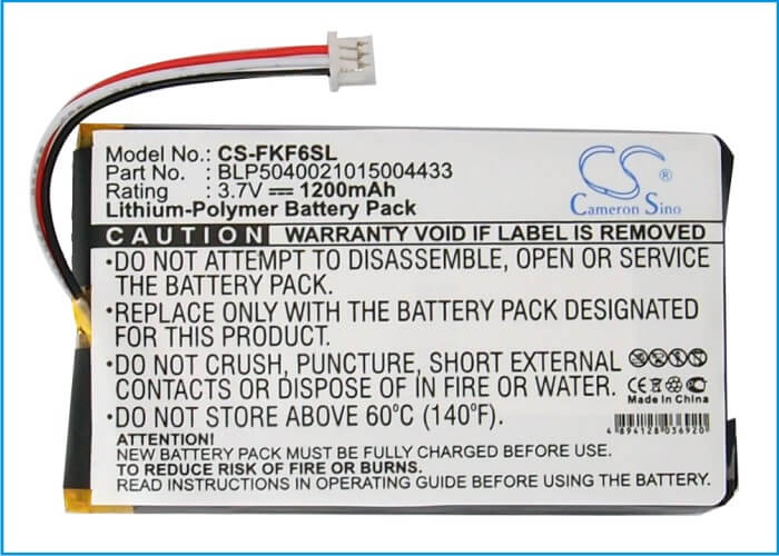 3.7V, 1200mAh, Li-Polymer Battery fits Falk, F3, F4, 4.44Wh