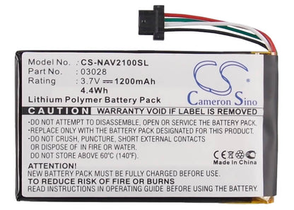 3.7V, 1200mAh, Li-Polymer Battery fits Navigon, 2100 Max, 2110 Max, 4.44Wh