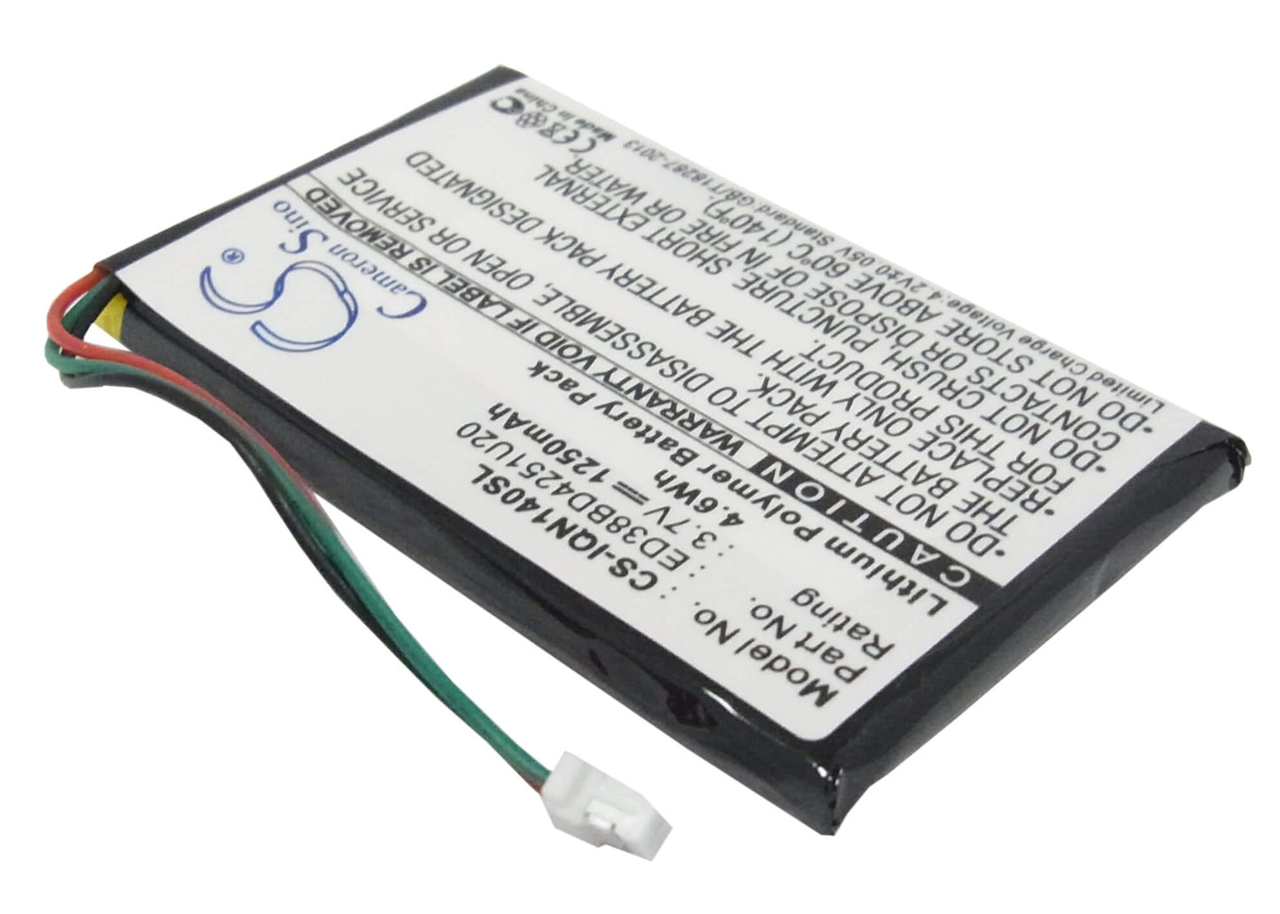 3.7V, 1250mAh, Li-Polymer Battery fits Garmin, Nuvi 1400, Nuvi 1450, 4.625Wh