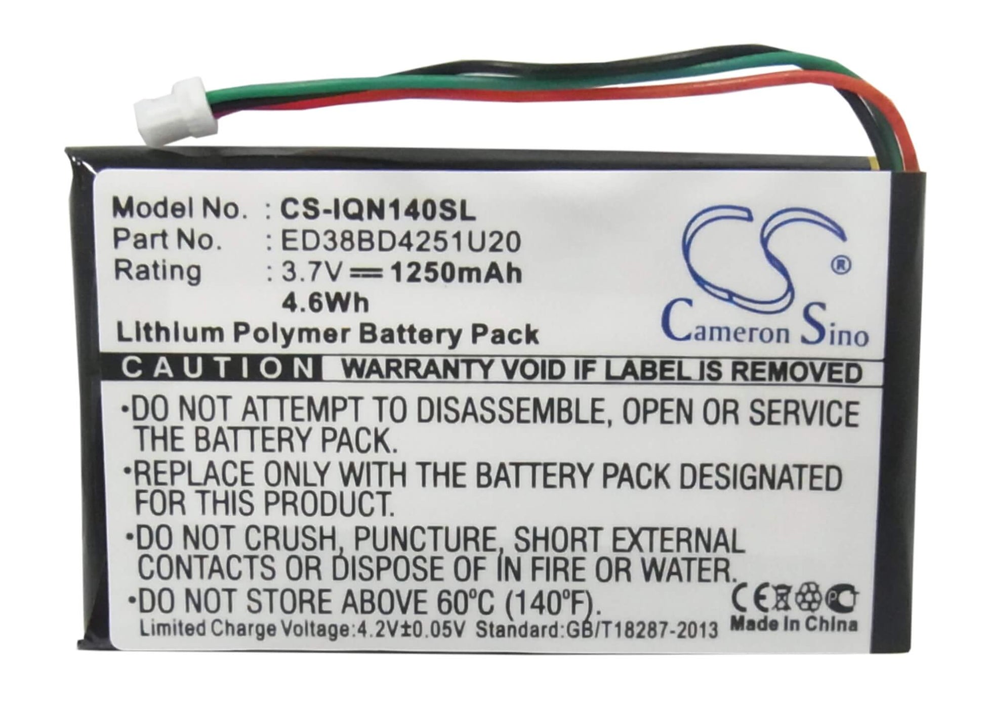3.7V, 1250mAh, Li-Polymer Battery fits Garmin, Nuvi 1400, Nuvi 1450, 4.625Wh