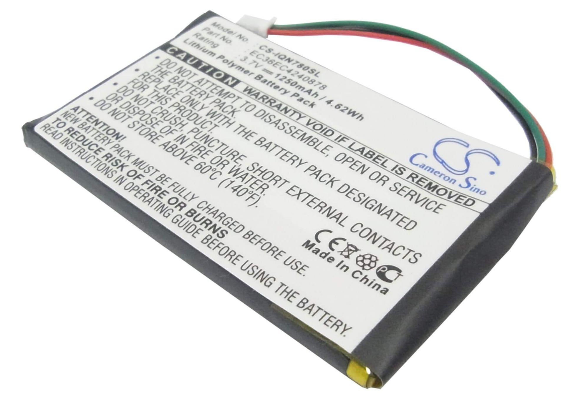 3.7V, 1250mAh, Li-Polymer Battery fits Garmin, Nuvi 780, Nuvi 780t, 4.625Wh
