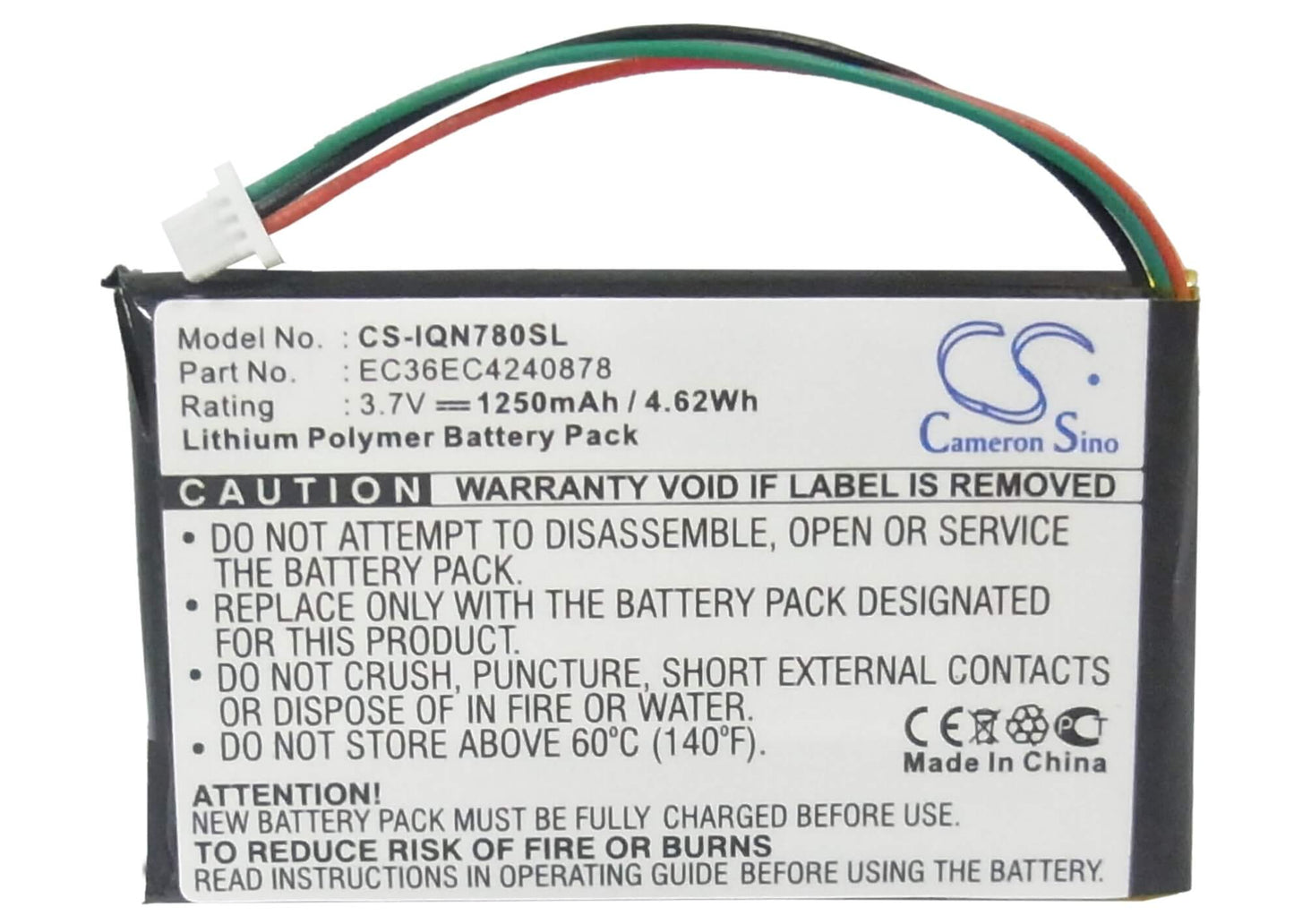 3.7V, 1250mAh, Li-Polymer Battery fits Garmin, Nuvi 780, Nuvi 780t, 4.625Wh
