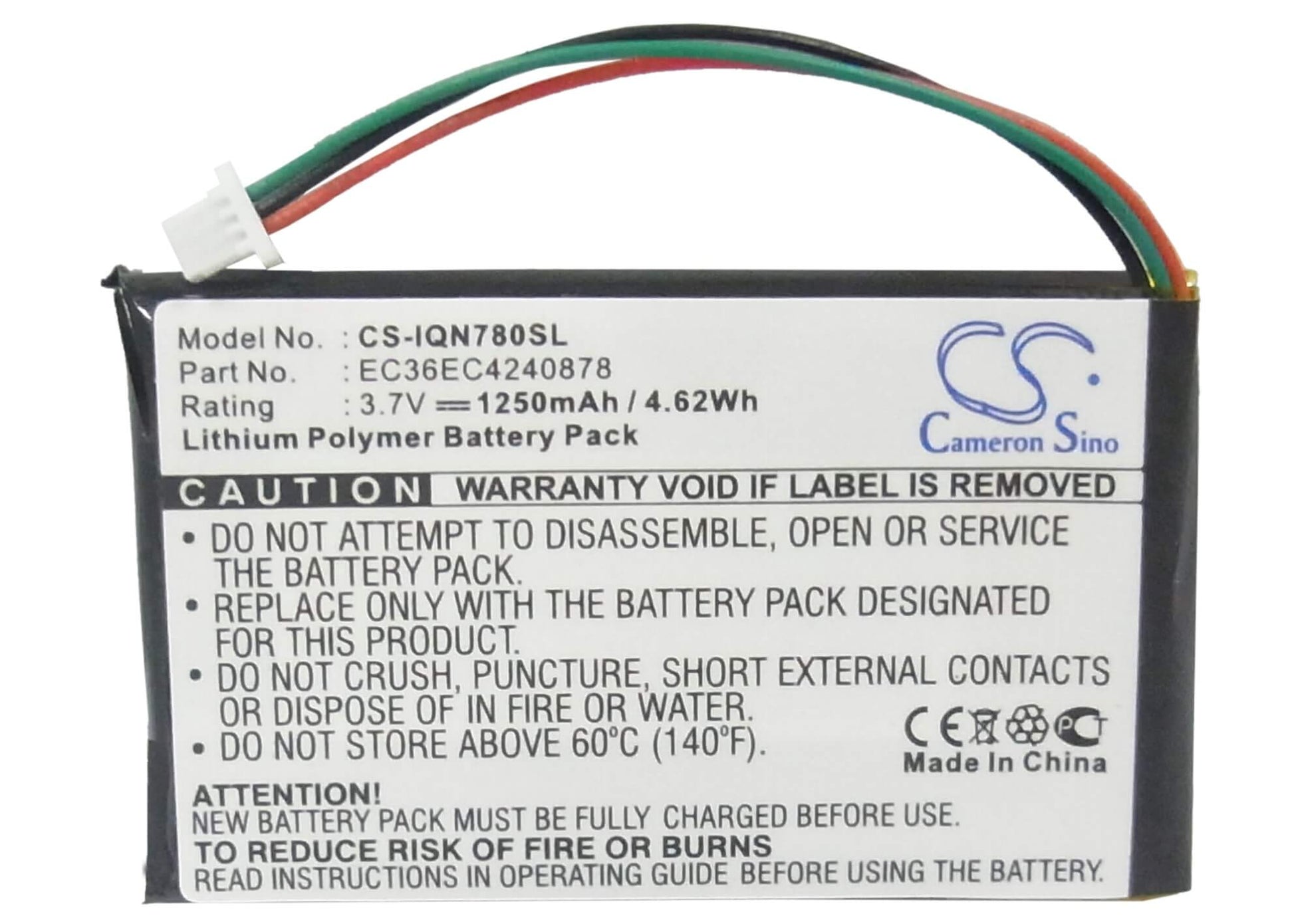3.7V, 1250mAh, Li-Polymer Battery fits Garmin, Nuvi 780, Nuvi 780t, 4.625Wh