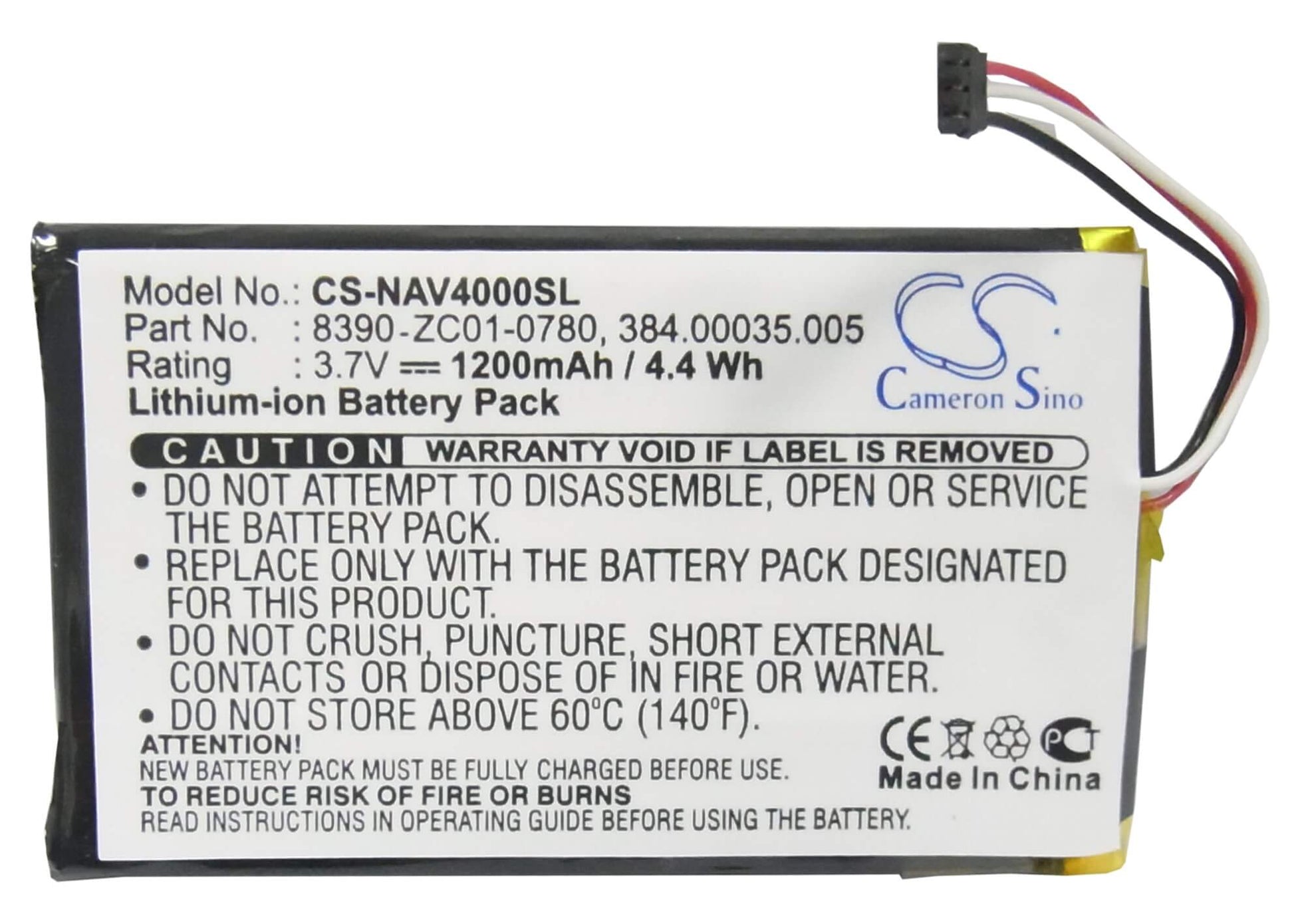 3.7V, 1200mAh, Li-Polymer Battery fits Navigon, 40 Easy, 40 Plus, 4.44Wh