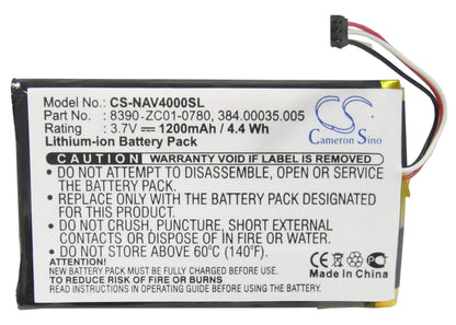 3.7V, 1200mAh, Li-Polymer Battery fits Navigon, 40 Easy, 40 Plus, 4.44Wh