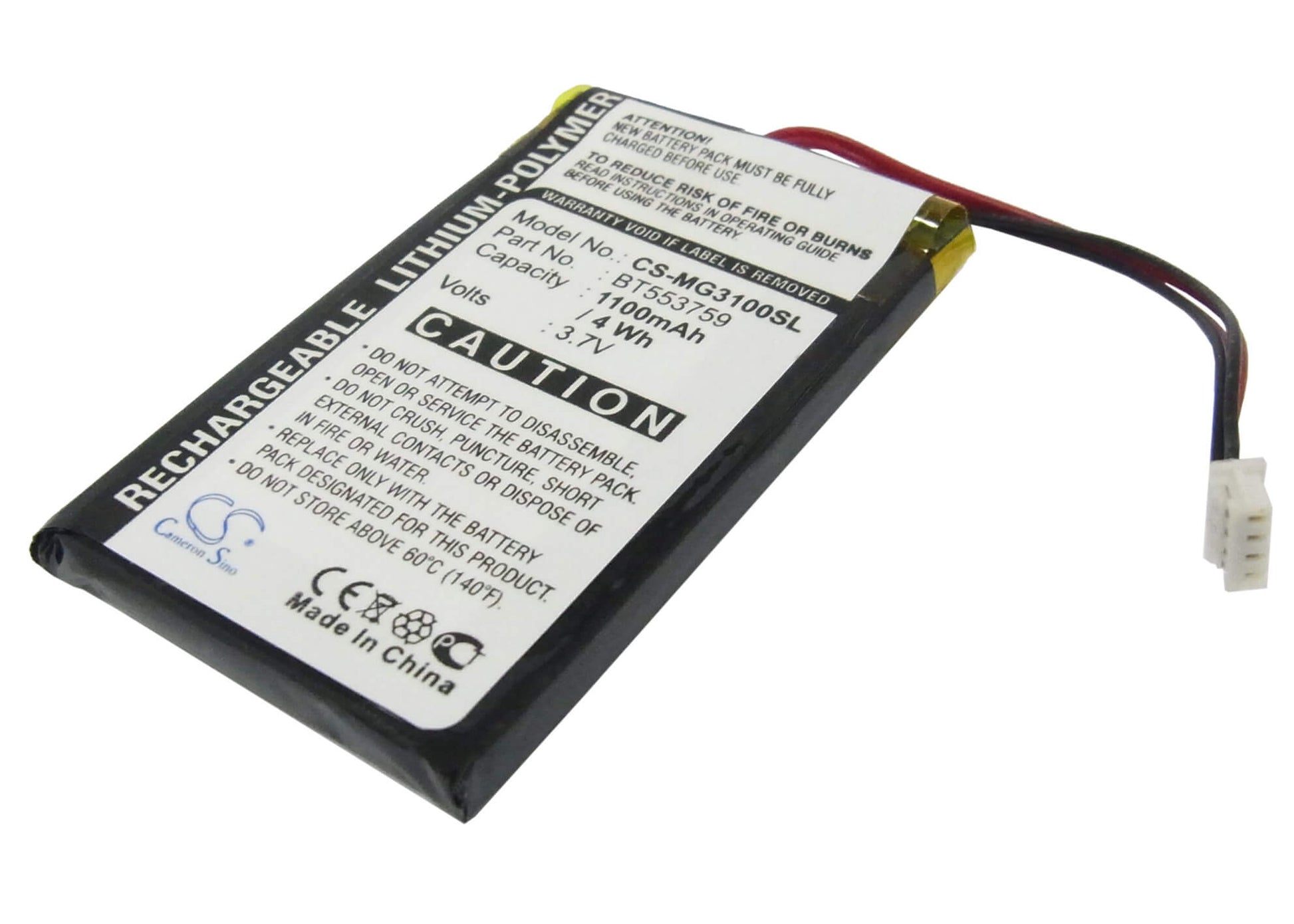 3.7V, 1100mAh, Li-Polymer Battery fits Typhoon, Myguide 3100, 4.07Wh