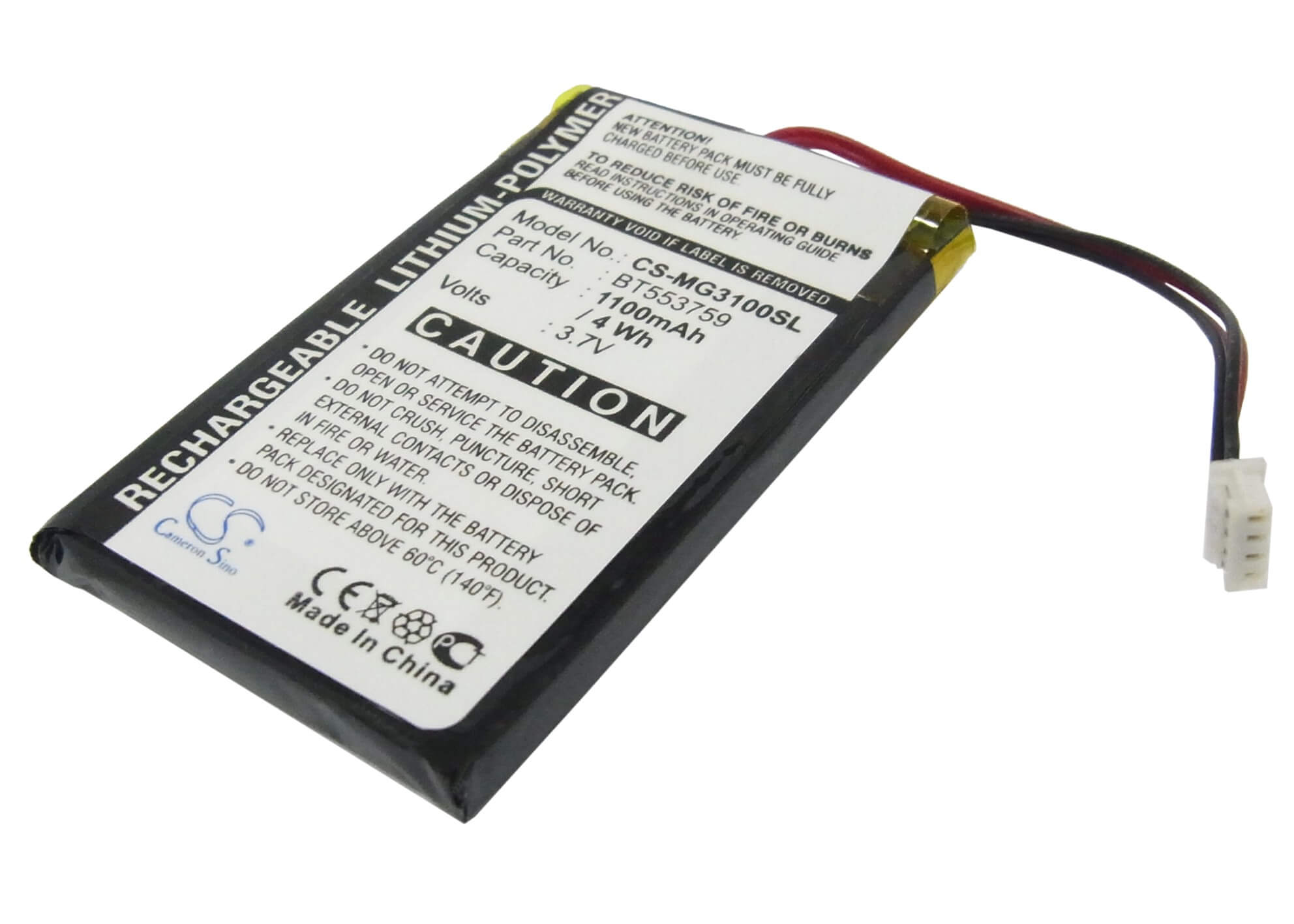 3.7V, 1100mAh, Li-Polymer Battery fits Typhoon, Myguide 3100, 4.07Wh