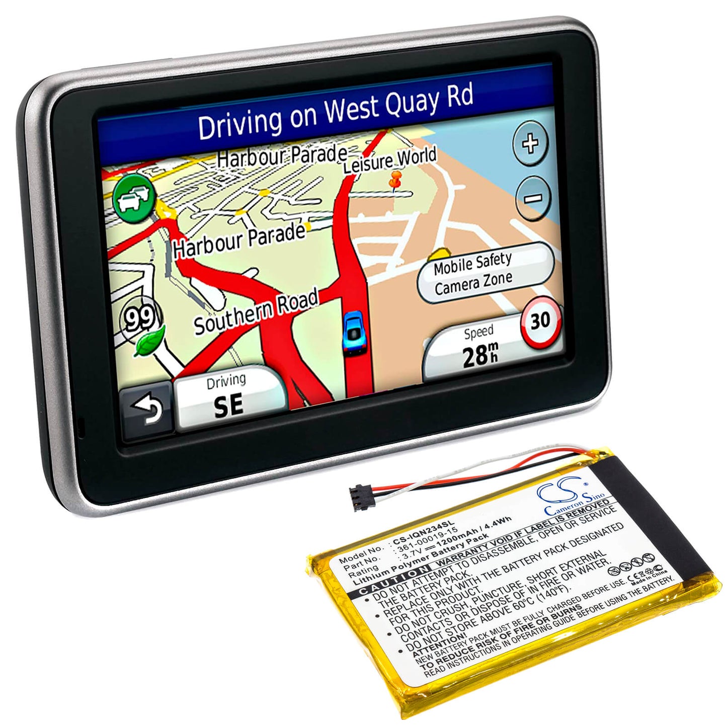 3.7V, 1200mAh, Li-Polymer Battery fits Garmin, Nulink 2340, Nulink 2390, 4.44Wh