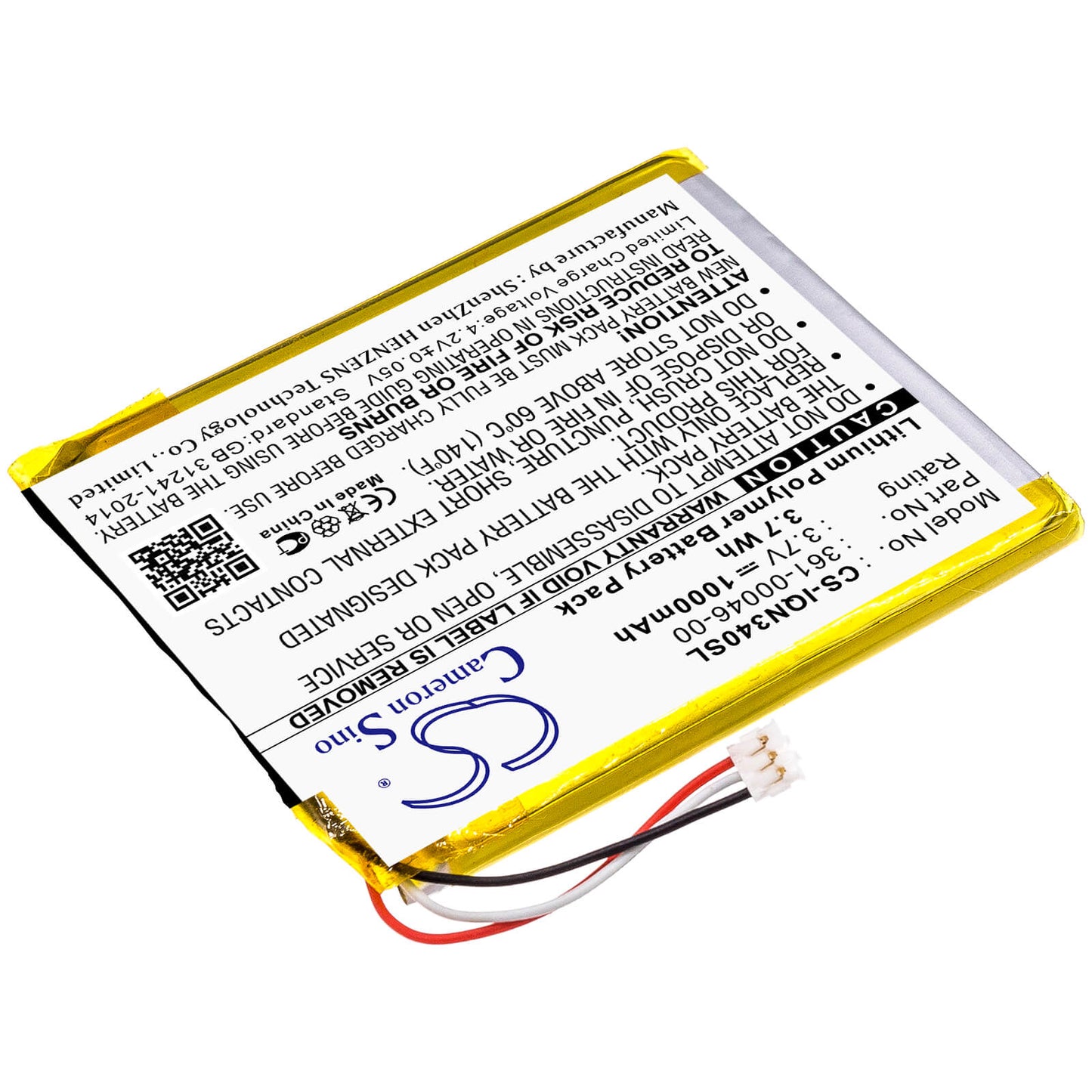 3.7V, 1000mAh, Li-Polymer Battery fits Garmin, Dash Cam 20, Nuvi 3400, 3.7Wh