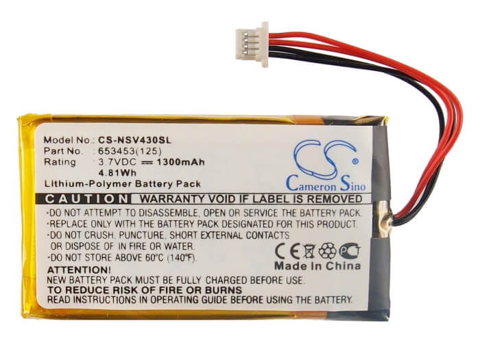 3.7V, 1300mAh, Li-Polymer Battery fits Insignia, Ns-ncv43, 4.81Wh