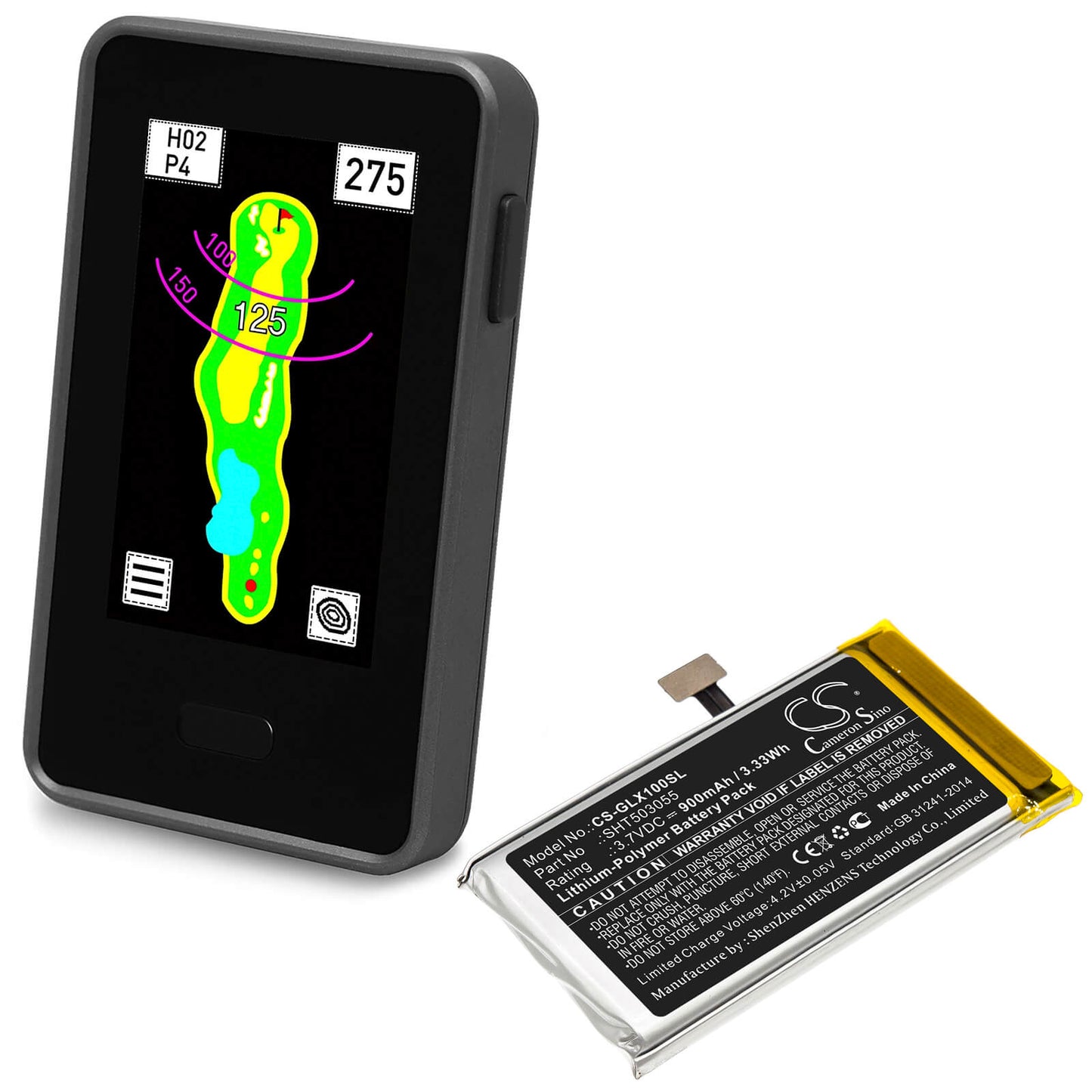 3.7V, 900mAh, Li-Polymer Battery fits Golf Buddy, Dsc-vtx-100, Vtx, 3.33Wh