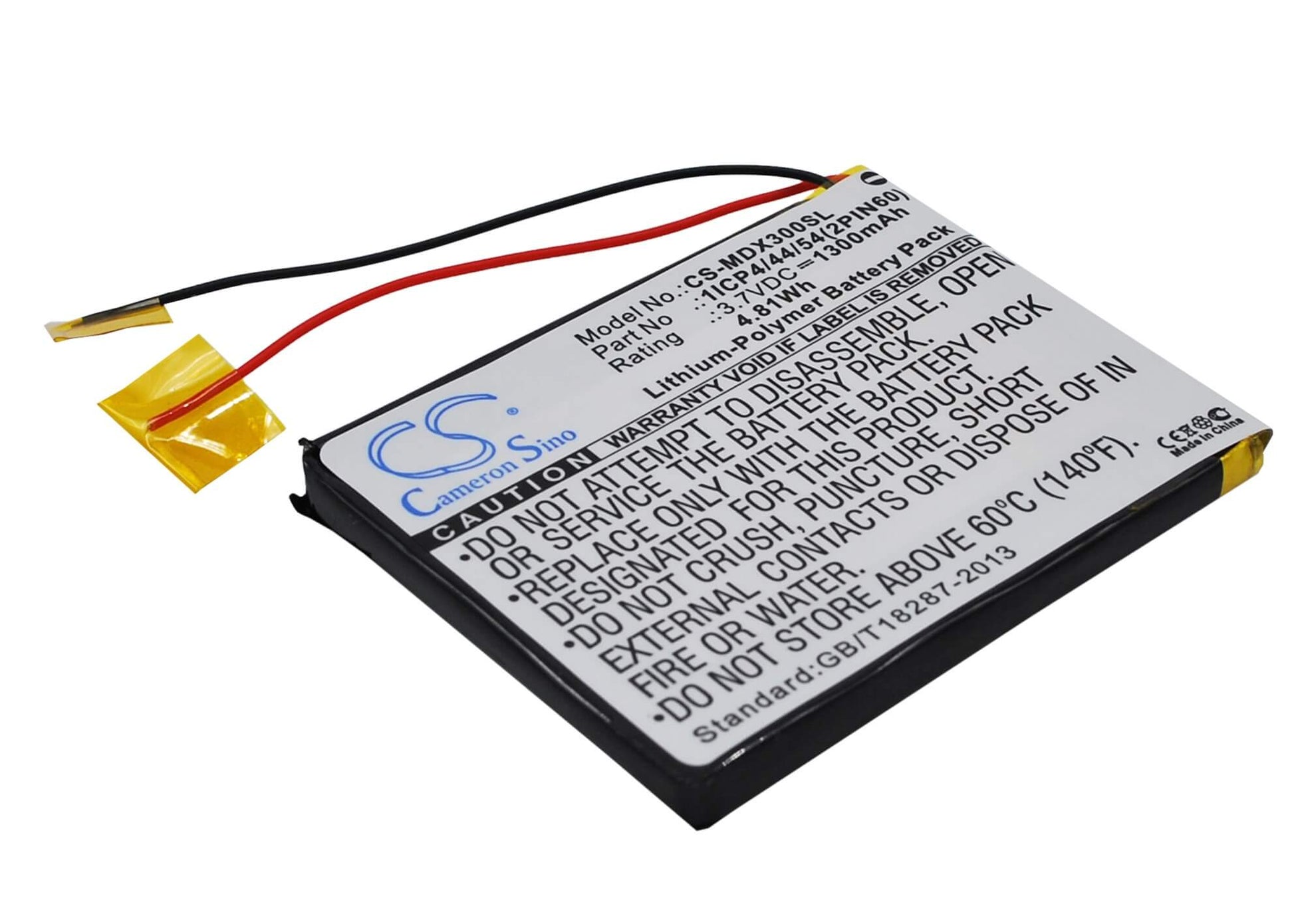 3.7V, 1300mAh, Li-Polymer Battery fits Modecom, Mx3, 4.81Wh