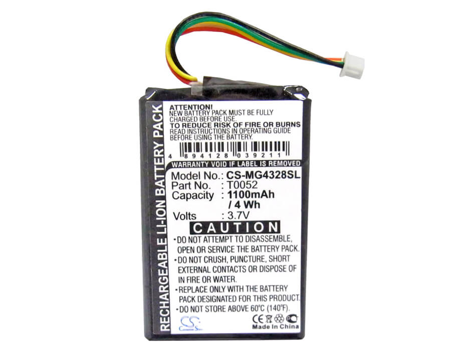 3.7V, 1100mAh, Li-ion Battery fits Typhoon, Myguide 4328, Myguide 4328 Bt, 4.07Wh