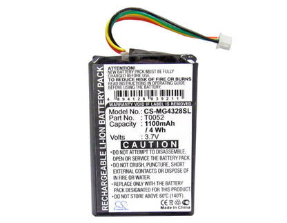 3.7V, 1100mAh, Li-ion Battery fits Typhoon, Myguide 4328, Myguide 4328 Bt, 4.07Wh